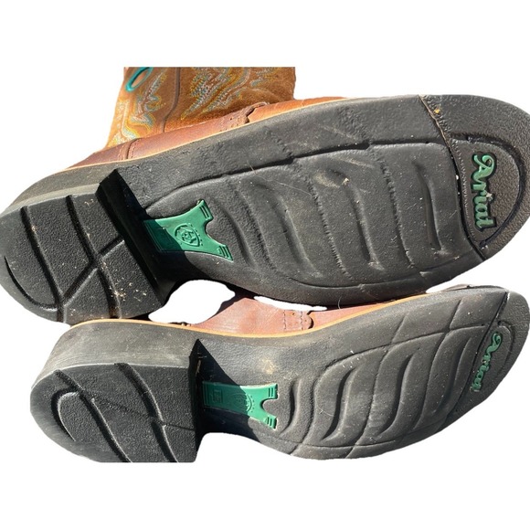 Ariat Fatbaby Brown‎ Turquoise Stitch Square Toe Western Cowboy Boot Women 7.5/8 - Picture 5 of 8